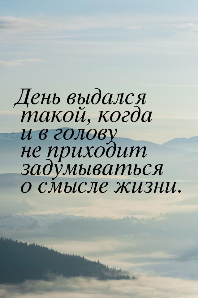 День выдался такой, когда и в голову не приходит задумываться о смысле жизни.