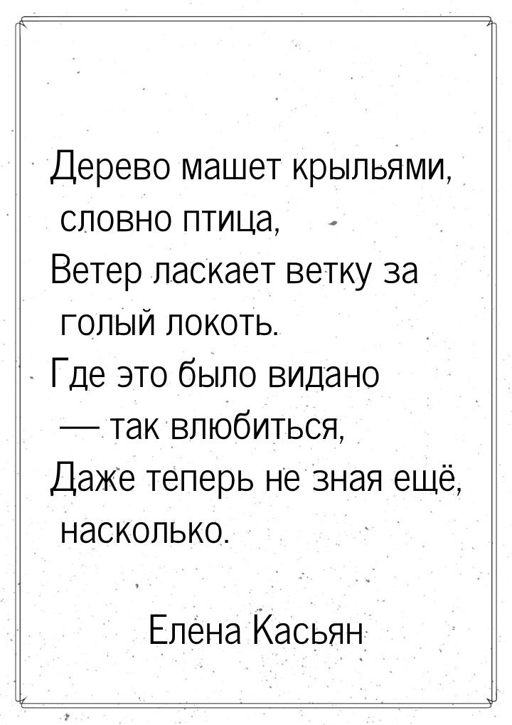 Дерево машет крыльями, словно птица, Ветер ласкает ветку за голый локоть. Где это было вид