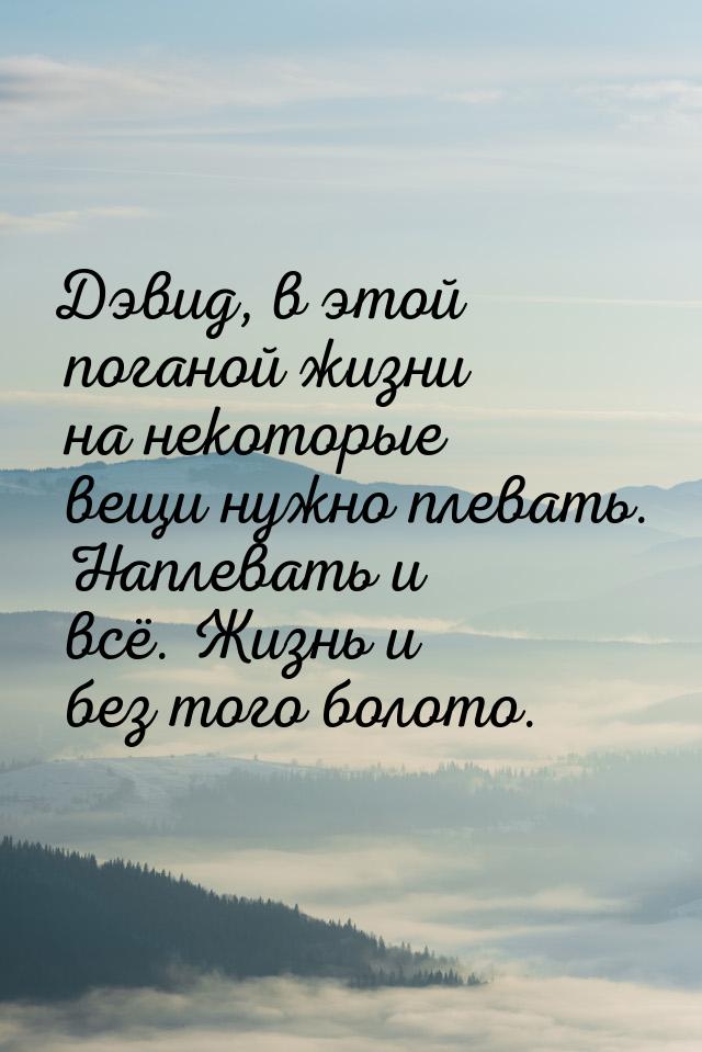 Дэвид, в этой поганой жизни на некоторые вещи нужно плевать. Наплевать и всё. Жизнь и без 