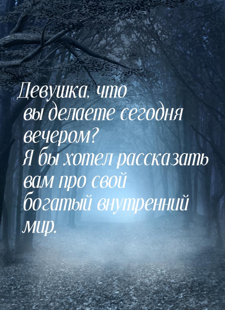 Девушка, что вы делаете сегодня вечером? Я бы хотел рассказать вам про свой богатый внутре