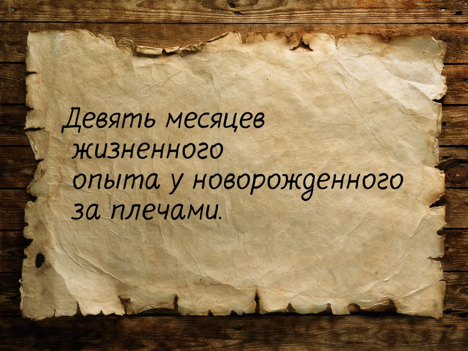 Девять месяцев жизненного опыта у новорожденного за плечами.