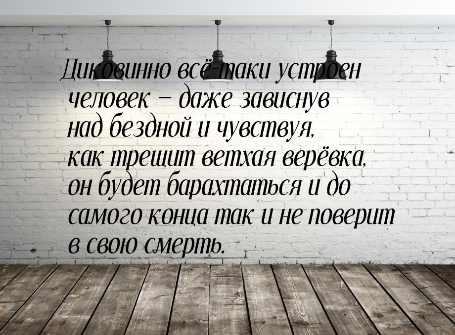 Диковинно всё-таки устроен человек  даже зависнув над бездной и чувствуя, как трещи