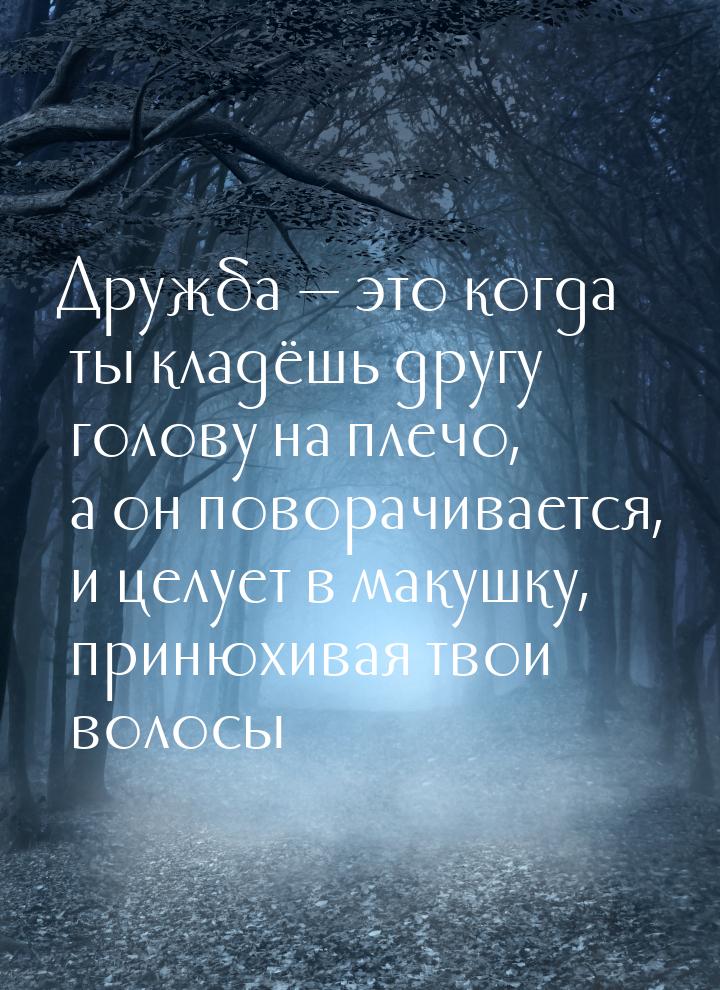 Дружба  это когда ты кладёшь другу голову на плечо, а он поворачивается, и целует в