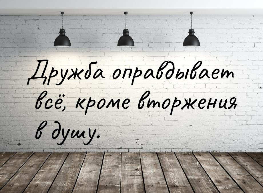 Дружба оправдывает всё, кроме вторжения в душу.