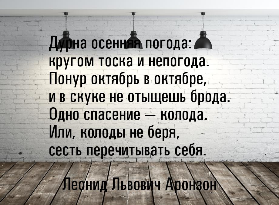 Дурна осенняя погода: кругом тоска и непогода. Понур октябрь в октябре, и в скуке не отыще