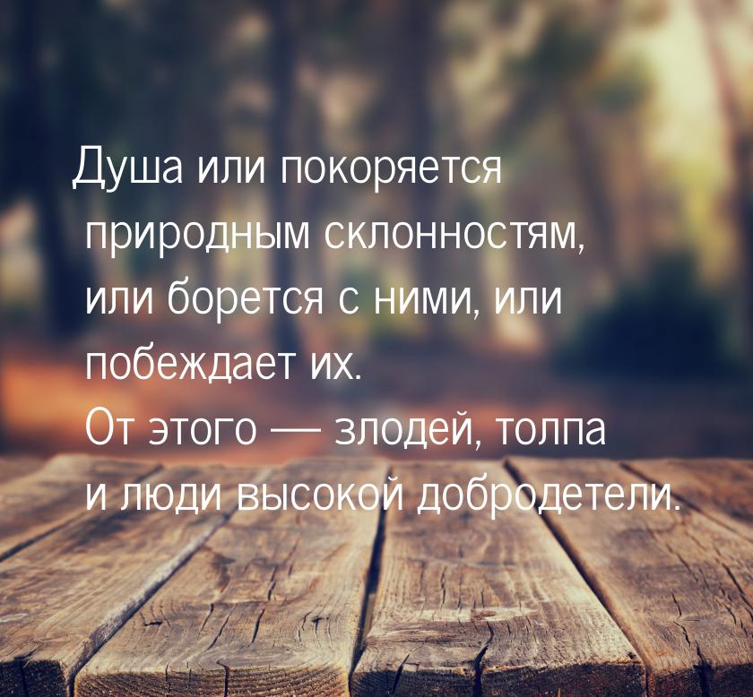 Душа или покоряется природным склонностям, или борется с ними, или побеждает их. От этого 