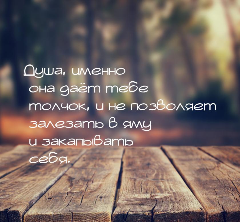 Душа, именно она даёт тебе толчок, и не позволяет залезать в яму и закапывать себя.