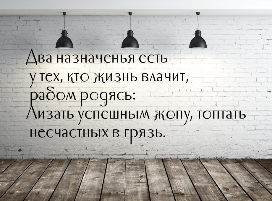 Два назначенья есть у тех, кто жизнь влачит, рабом родясь: Лизать успешным жопу, топтать н