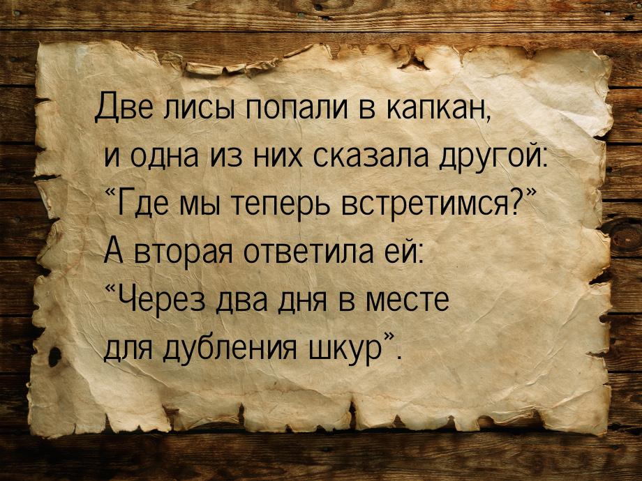 Две лисы попали в капкан, и одна из них сказала другой: «Где мы теперь встретимся?» А втор