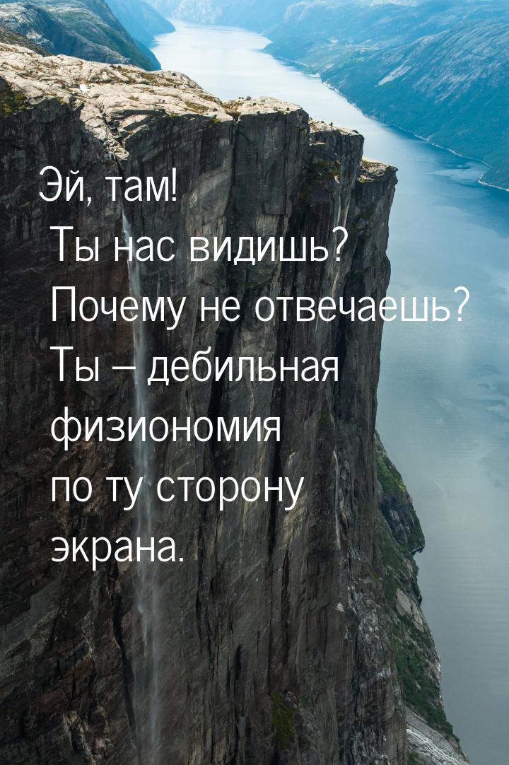 Эй, там! Ты нас видишь? Почему не отвечаешь? Ты – дебильная физиономия по ту сторону экран