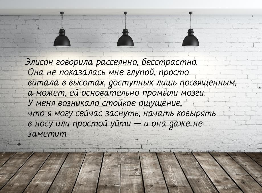 Элисон говорила рассеянно, бесстрастно. Она не показалась мне глупой, просто витала в высо