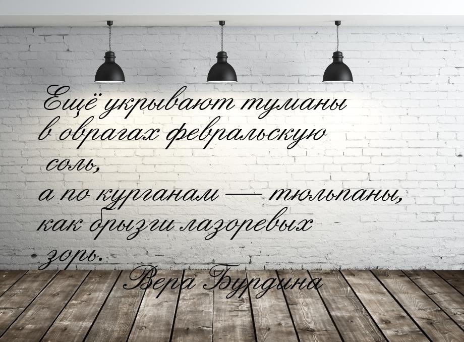 Ещё укрывают туманы в оврагах февральскую соль, а по курганам  тюльпаны, как брызги