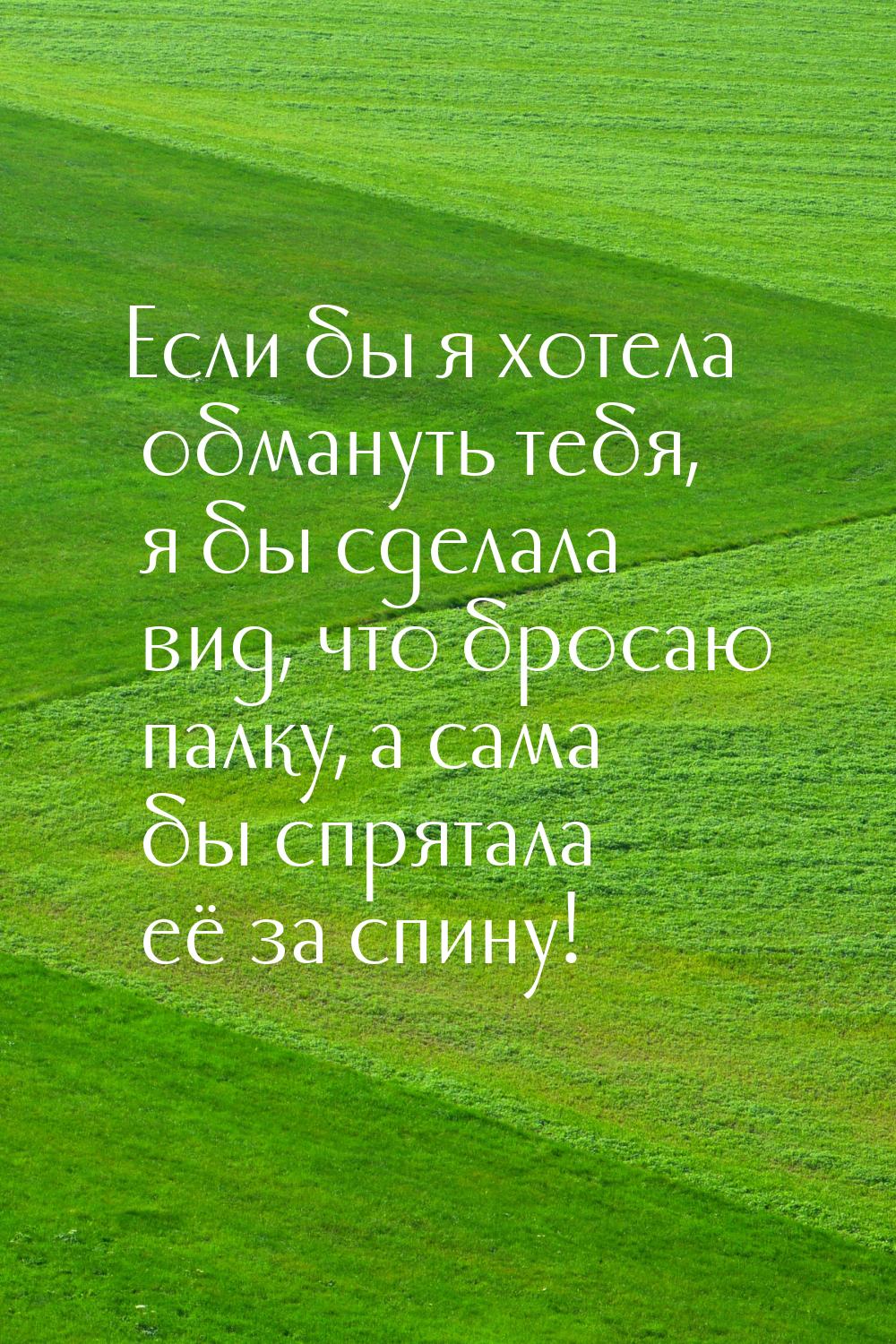 Если бы я хотела обмануть тебя, я бы сделала вид, что бросаю палку, а сама бы спрятала её 