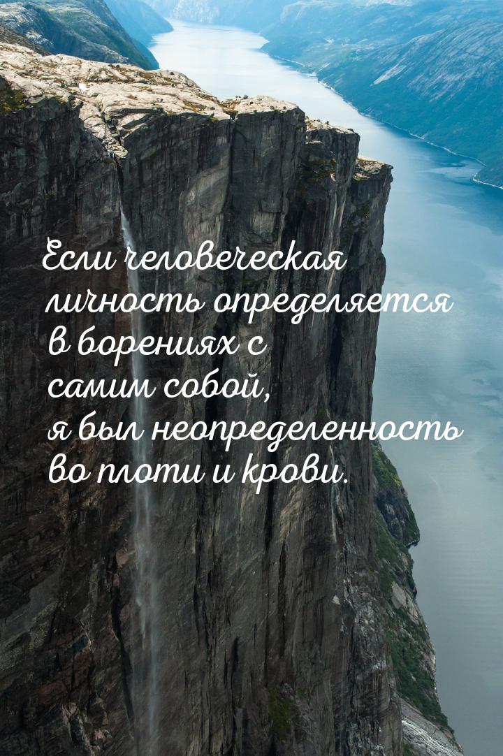 Если человеческая личность определяется в борениях с самим собой, я был неопределенность в