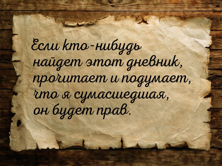 Если кто-нибудь найдет этот дневник, прочитает и подумает, что я сумасшедшая, он будет пра