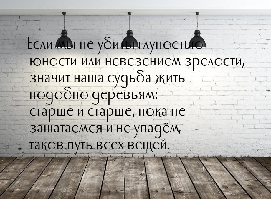 Если мы не убиты глупостью юности или невезением зрелости, значит наша судьба жить подобно