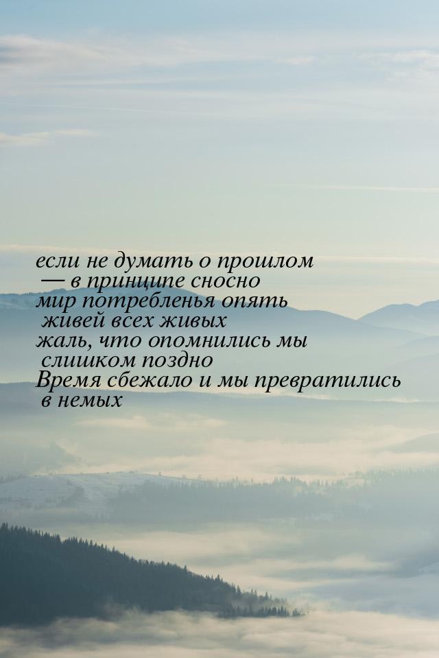 если не думать о прошлом  в принципе сносно мир потребленья опять живей всех живых 