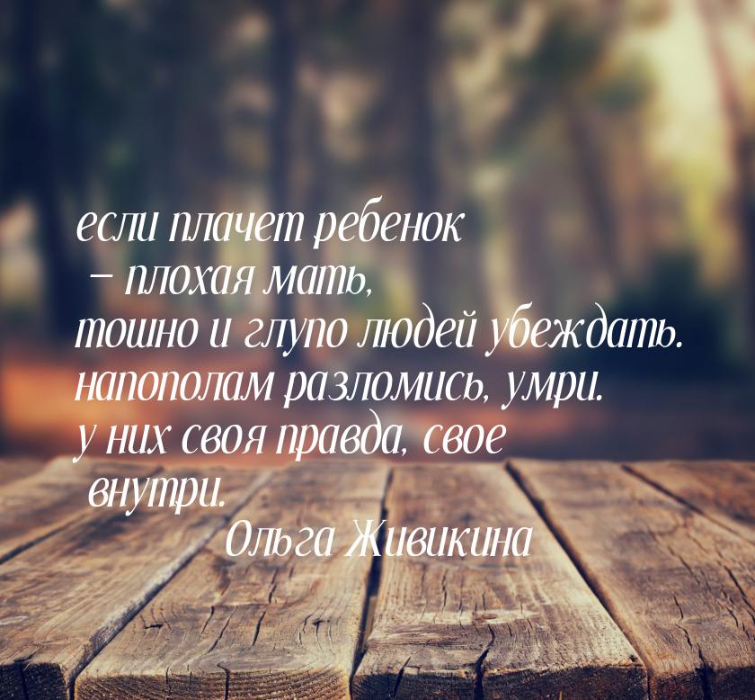 если плачет ребенок  плохая мать, тошно и глупо людей убеждать. напополам разломись