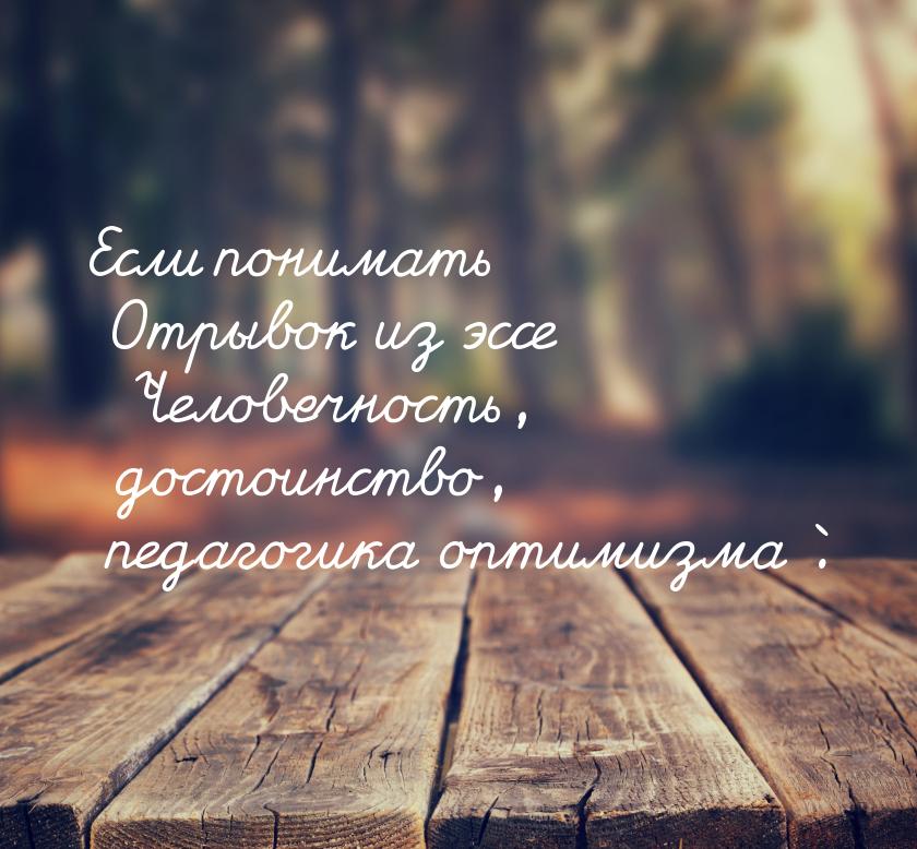 Если понимать Отрывок из эссе `Человечность, достоинство, педагогика оптимизма`.