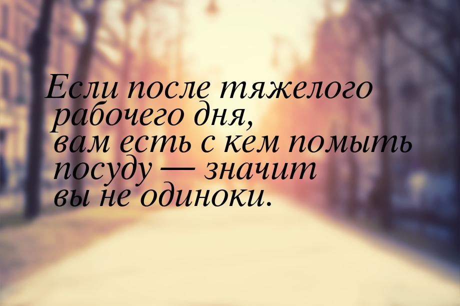 Если после тяжелого рабочего дня, вам есть с кем помыть посуду  значит вы не одинок