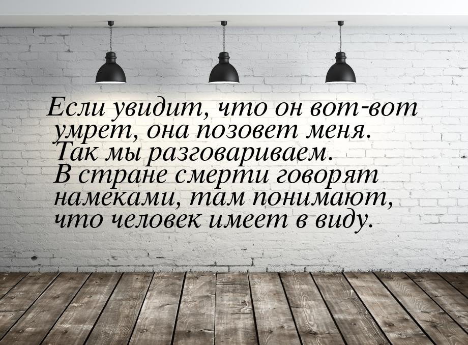 Если увидит, что он вот-вот умрет, она позовет меня. Так мы разговариваем. В стране смерти