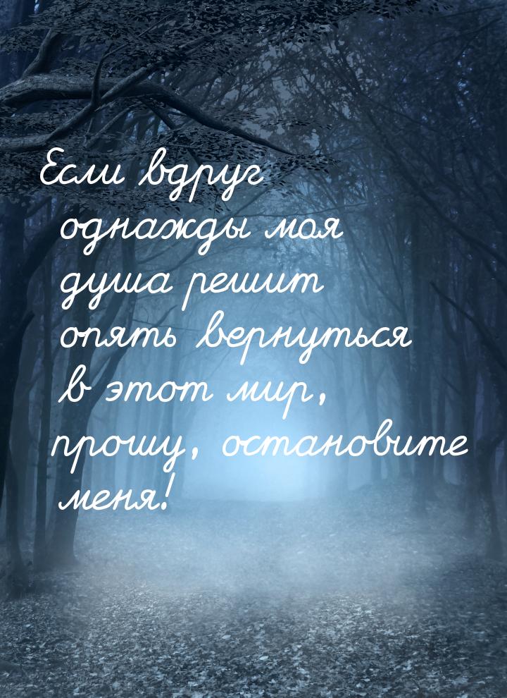 Если вдруг однажды моя душа решит опять вернуться в этот мир, прошу, остановите меня!