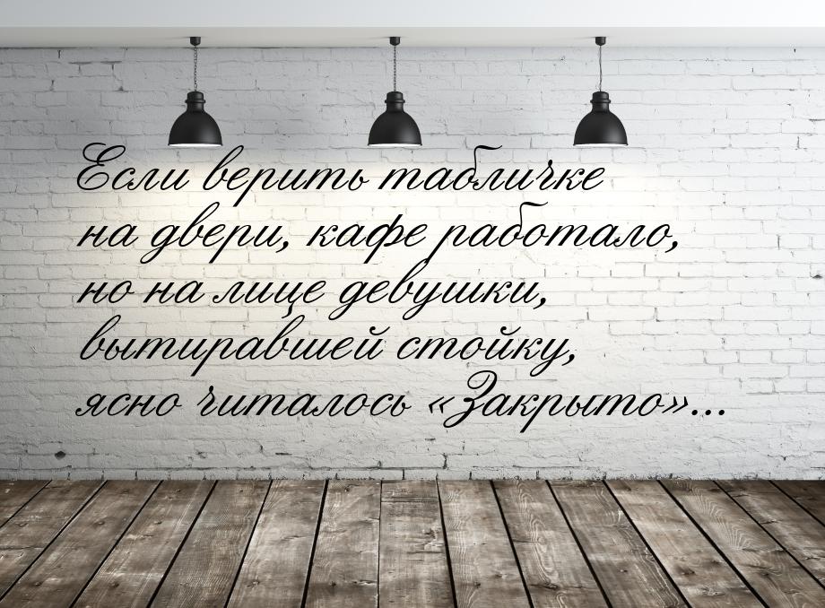 Если верить табличке на двери, кафе работало, но на лице девушки, вытиравшей стойку, ясно 