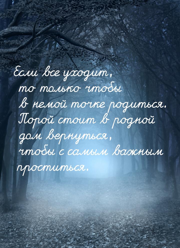 Если все уходит, то только чтобы в немой точке родиться. Порой стоит в родной дом вернутьс