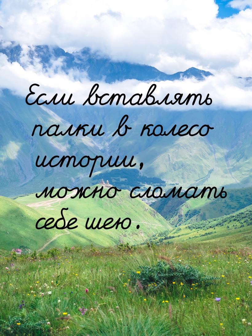 Если вставлять палки в колесо истории, можно сломать себе шею.