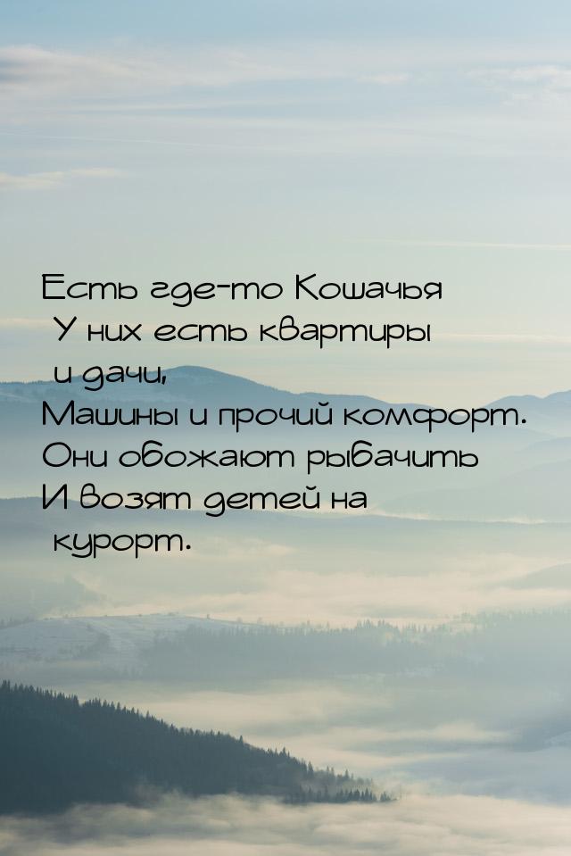 Есть где-то Кошачья У них есть квартиры и дачи, Машины и прочий комфорт. Они обожают рыбач