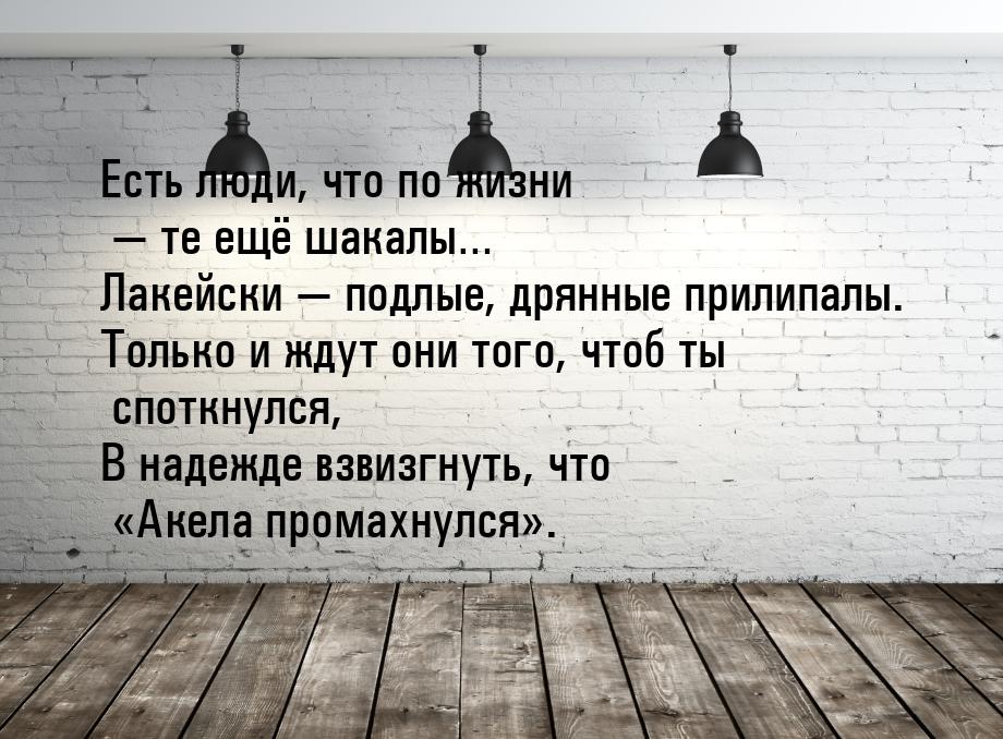 Есть люди, что по жизни — те ещё шакалы… Лакейски — подлые, дрянные прилипалы. Только и жд