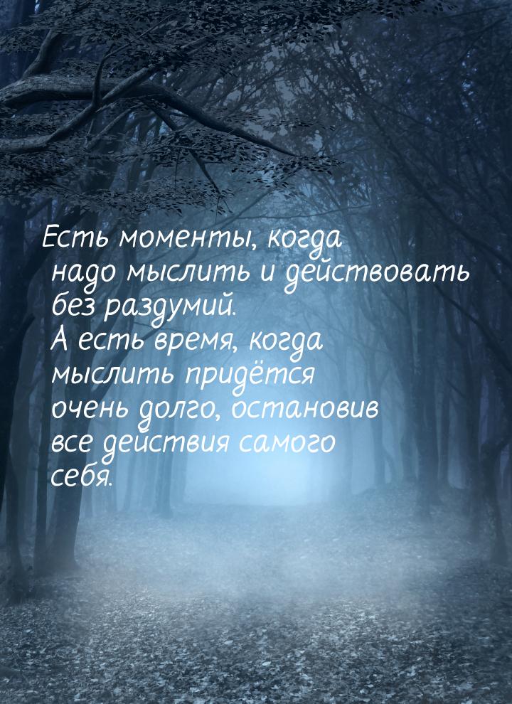 Есть моменты, когда надо мыслить и действовать без раздумий. А есть время, когда мыслить п