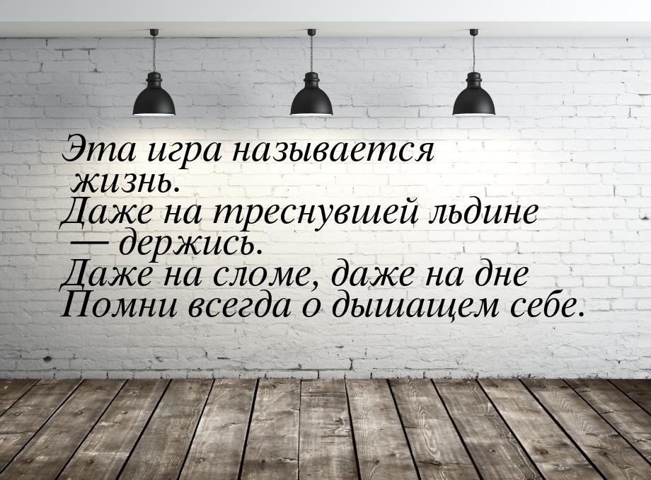 Эта игра называется жизнь. Даже на треснувшей льдине — держись. Даже на сломе, даже на дне