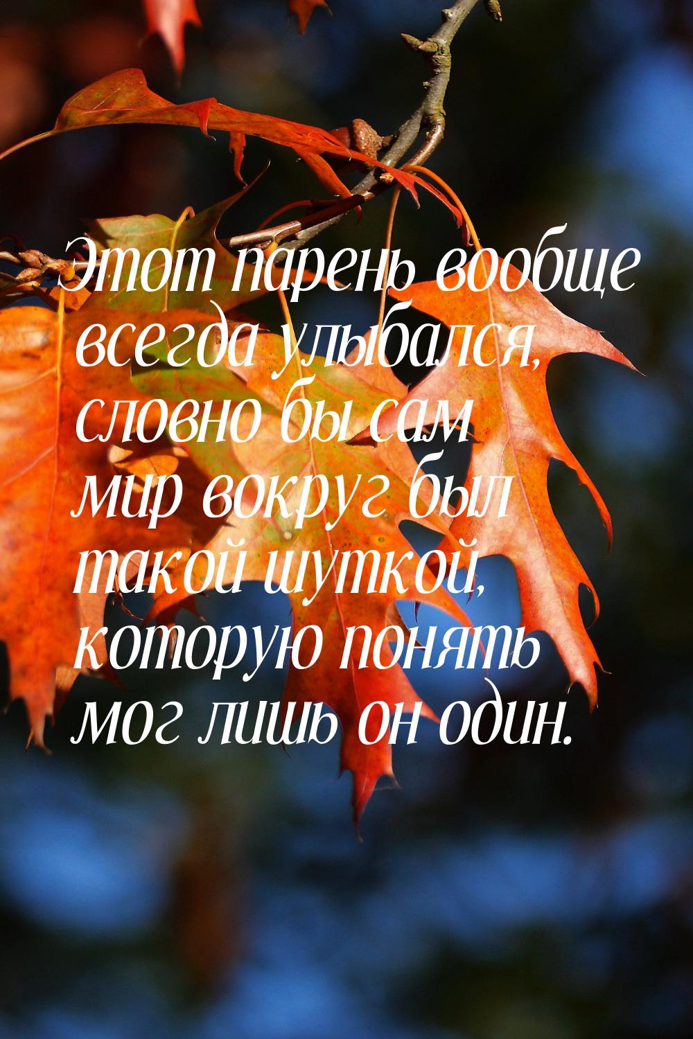 Этот парень вообще всегда улыбался, словно бы сам мир вокруг был такой шуткой, которую пон