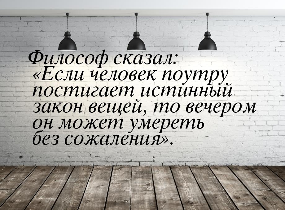 Философ сказал: «Если человек поутру постигает истинный закон вещей, то вечером он может у