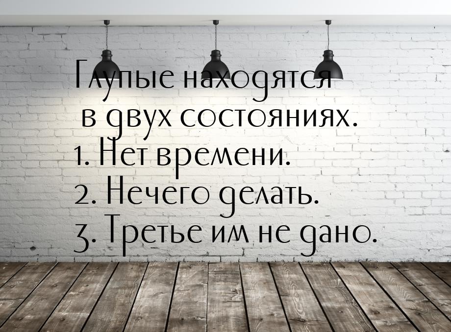 Глупые находятся в двух состояниях. 1. Нет времени. 2. Нечего делать. 3. Третье им не дано