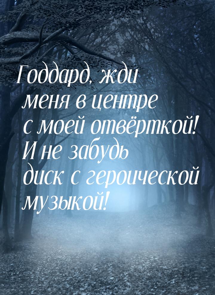 Годдард, жди меня в центре с моей отвёрткой! И не забудь диск с героической музыкой!