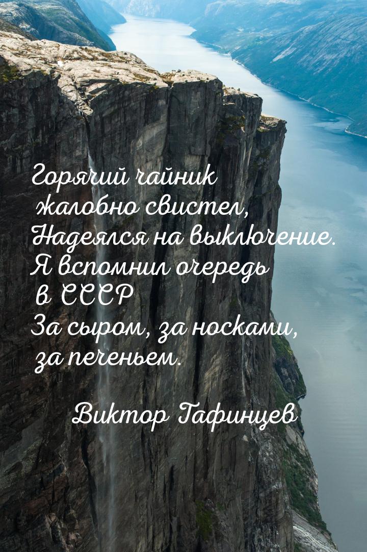 Горячий чайник жалобно свистел, Надеялся на выключение. Я вспомнил очередь в СССР За сыром