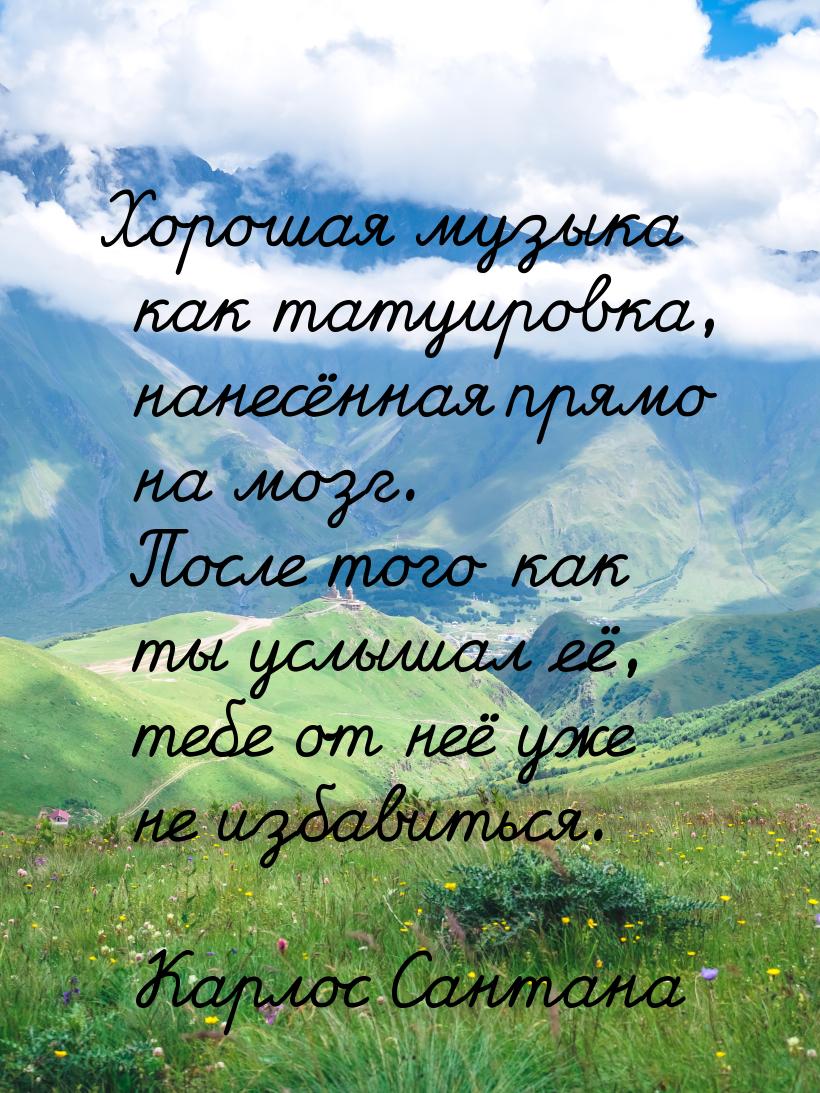 Хорошая музыка как татуировка, нанесённая прямо на мозг. После того как ты услышал её, теб