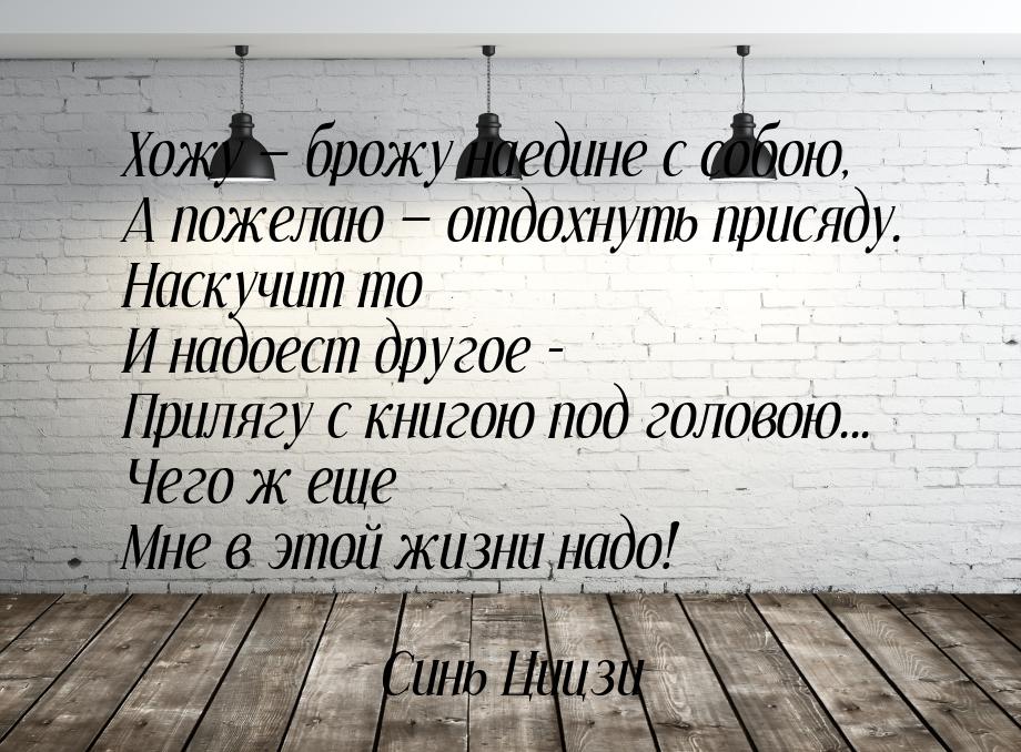 Хожу  брожу наедине с собою, А пожелаю  отдохнуть присяду. Наскучит то И над