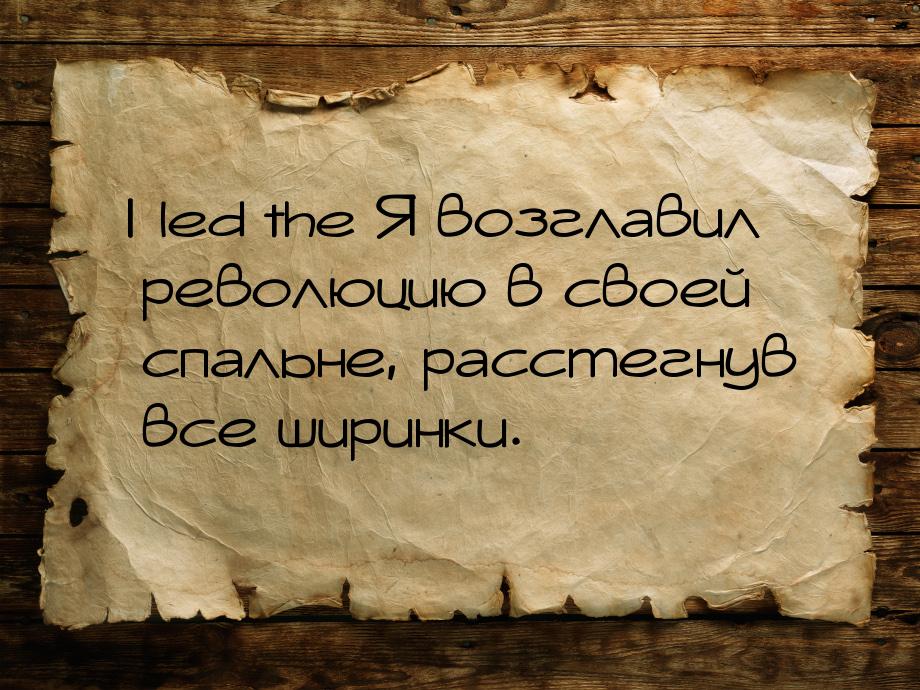 I led the Я возглавил революцию в своей спальне, расстегнув все ширинки.