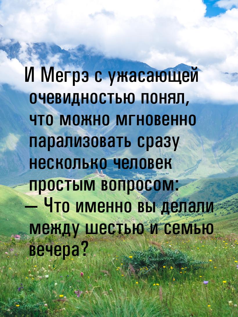 И Мегрэ с ужасающей очевидностью понял, что можно мгновенно парализовать сразу несколько ч