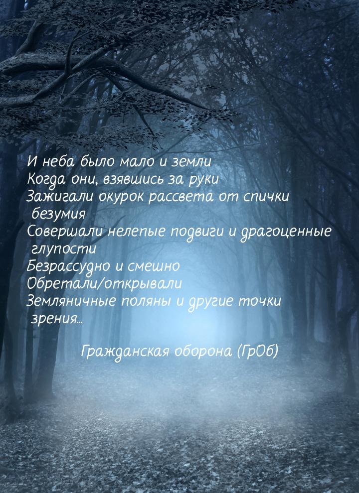 И неба было мало и земли Когда они, взявшись за руки Зажигали окурок рассвета от спички бе