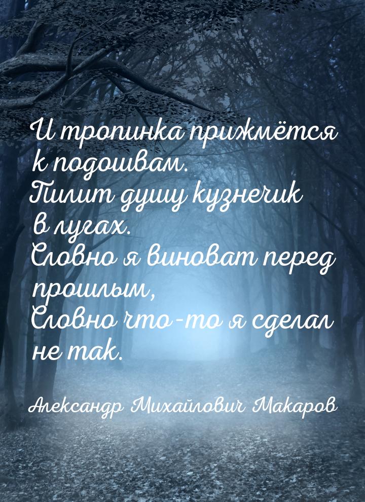 И тропинка прижмётся к подошвам. Пилит душу кузнечик в лугах. Словно я виноват перед прошл