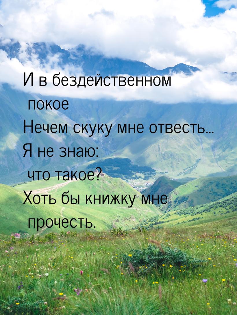 И в бездейственном покое Нечем скуку мне отвесть... Я не знаю: что такое? Хоть бы книжку м