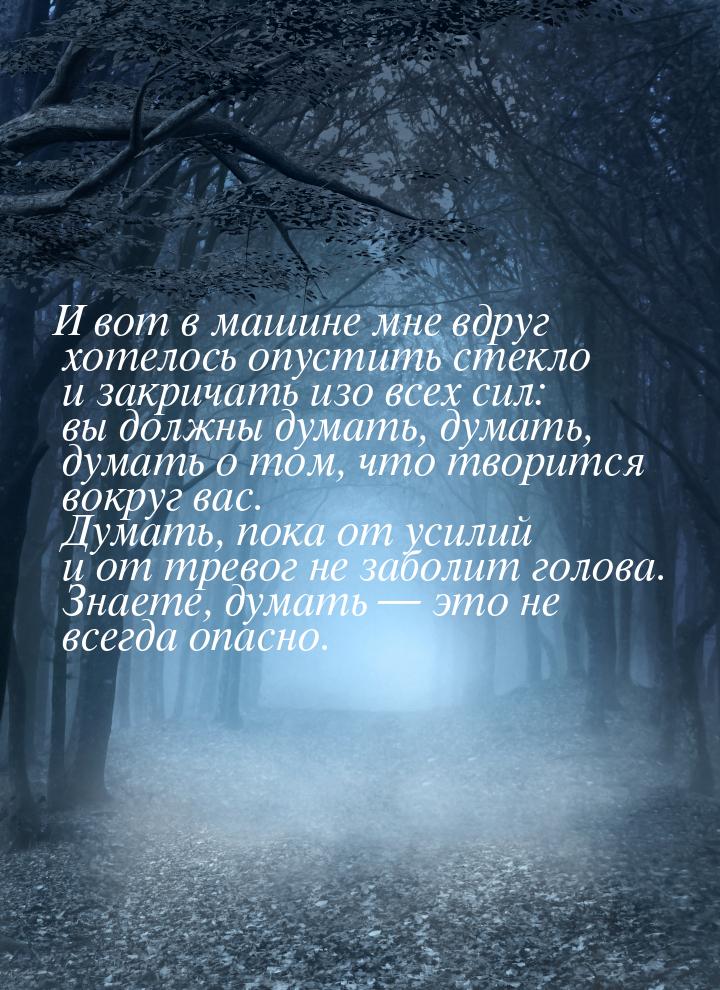 И вот в машине мне вдруг хотелось опустить стекло и закричать изо всех сил: вы должны дума