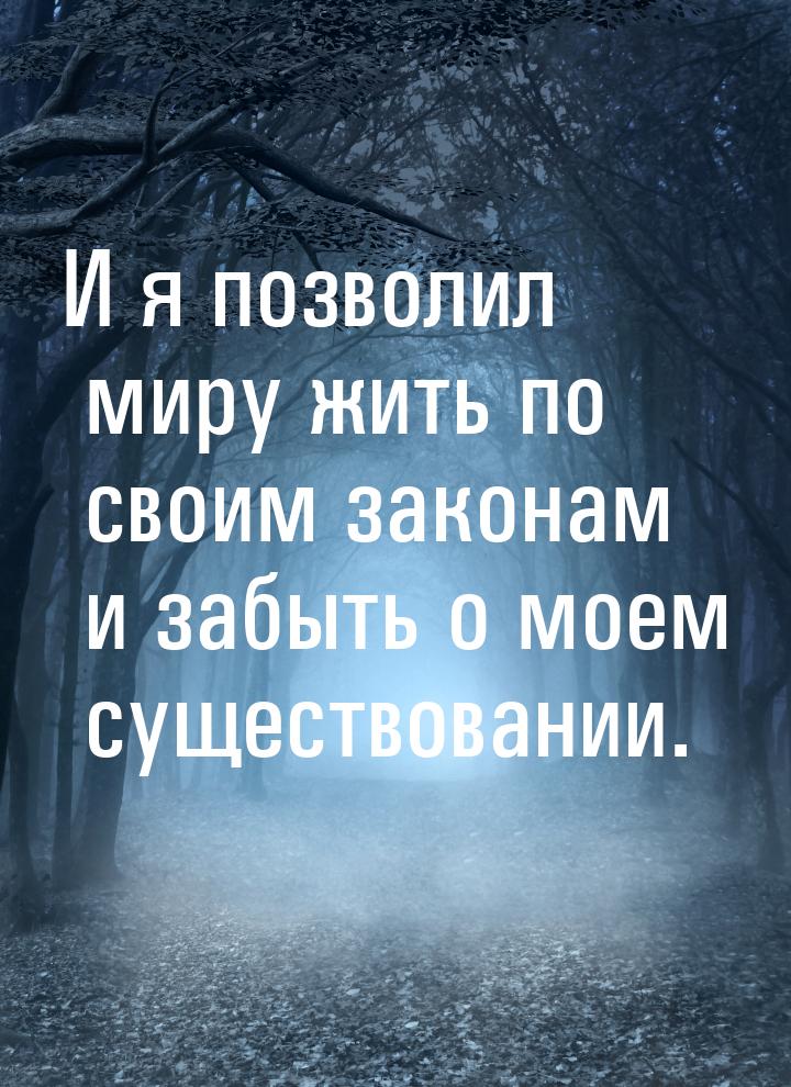 И я позволил миру жить по своим законам и забыть о моем существовании.