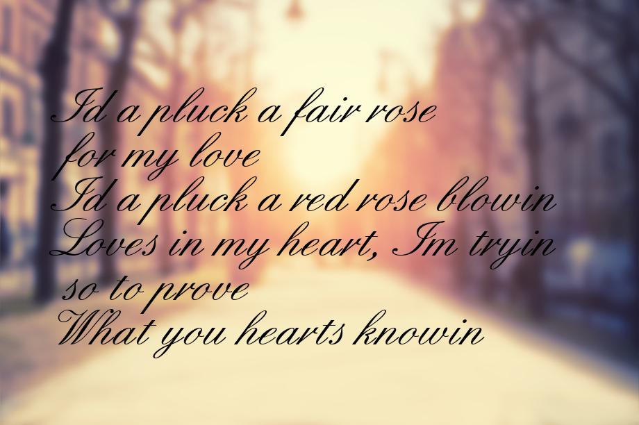 Id a pluck a fair rose for my love Id a pluck a red rose blowin Loves in my heart, Im tryi