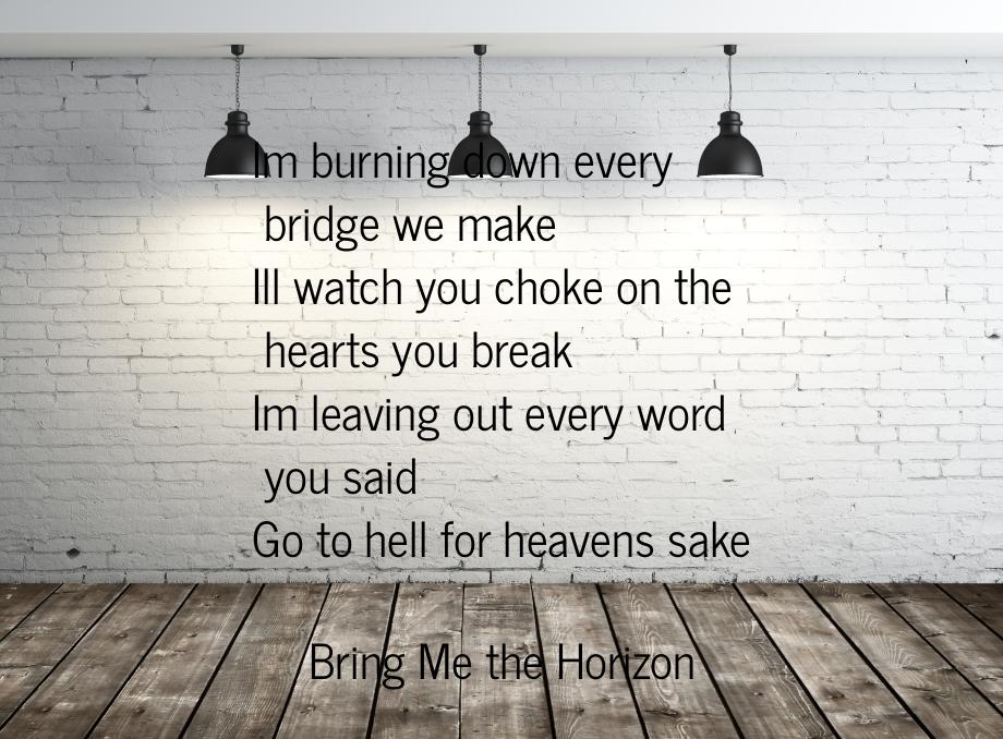 Im burning down every bridge we make Ill watch you choke on the hearts you break Im leavin