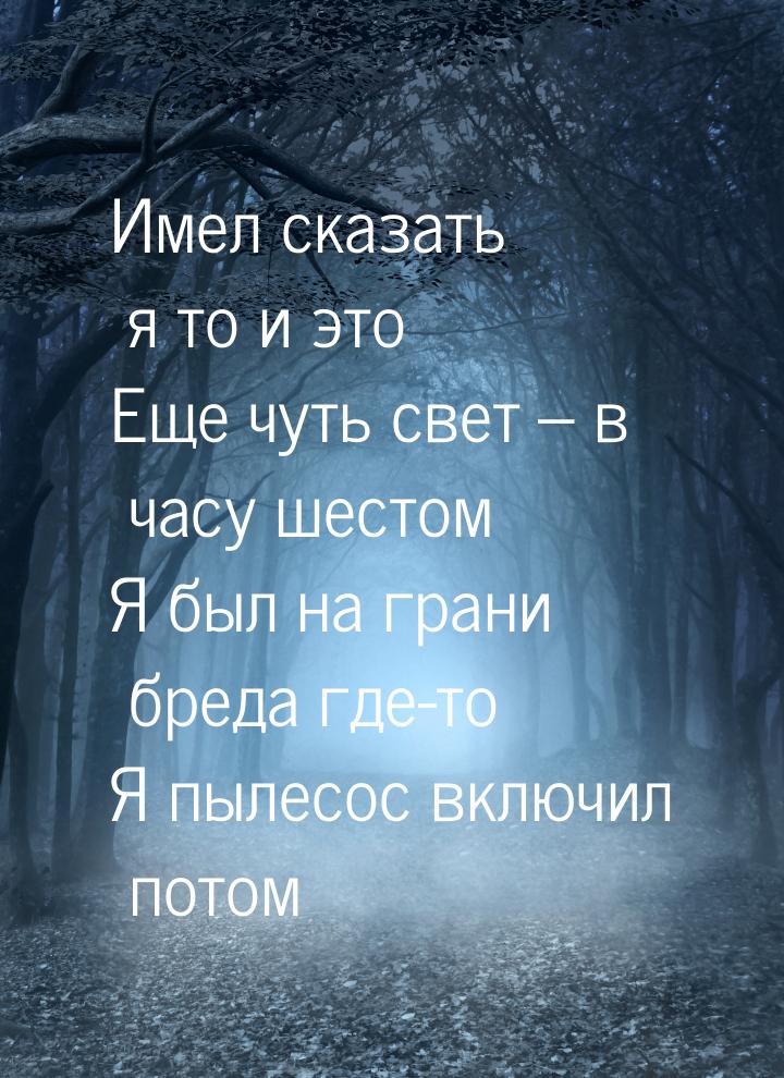 Имел сказать я то и это Еще чуть свет – в часу шестом Я был на грани бреда где-то Я пылесо